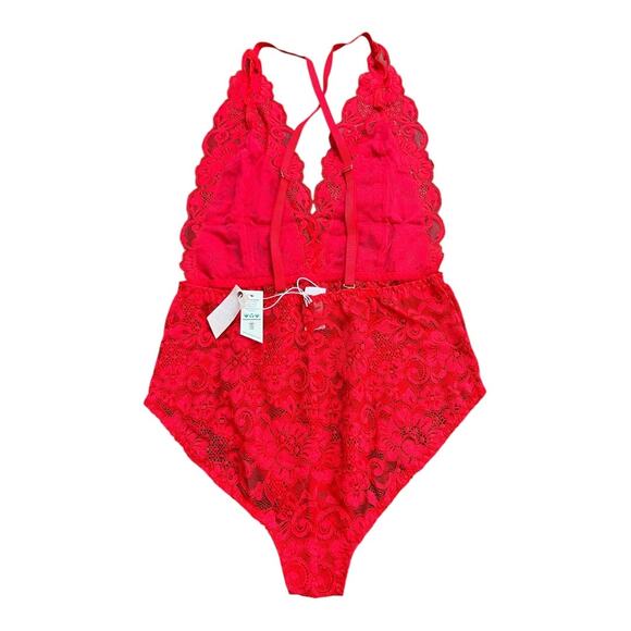 We are HAH / Free People NWT Comin' In HAHt Bodysuit Siren Red S Lace Coquette - Picture 6 of 9